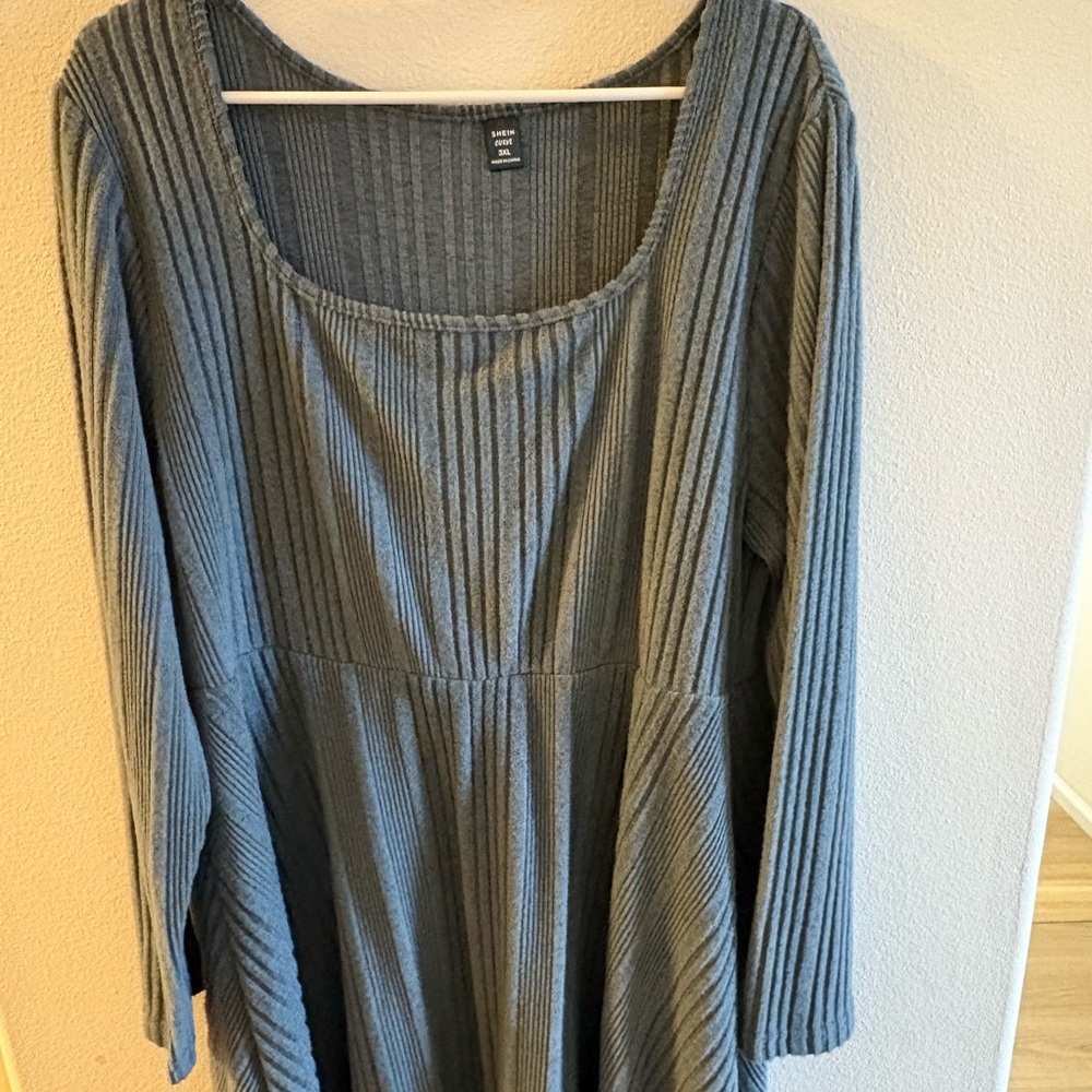 Plus Ribbed Knit Scoop Neck A-line Dress